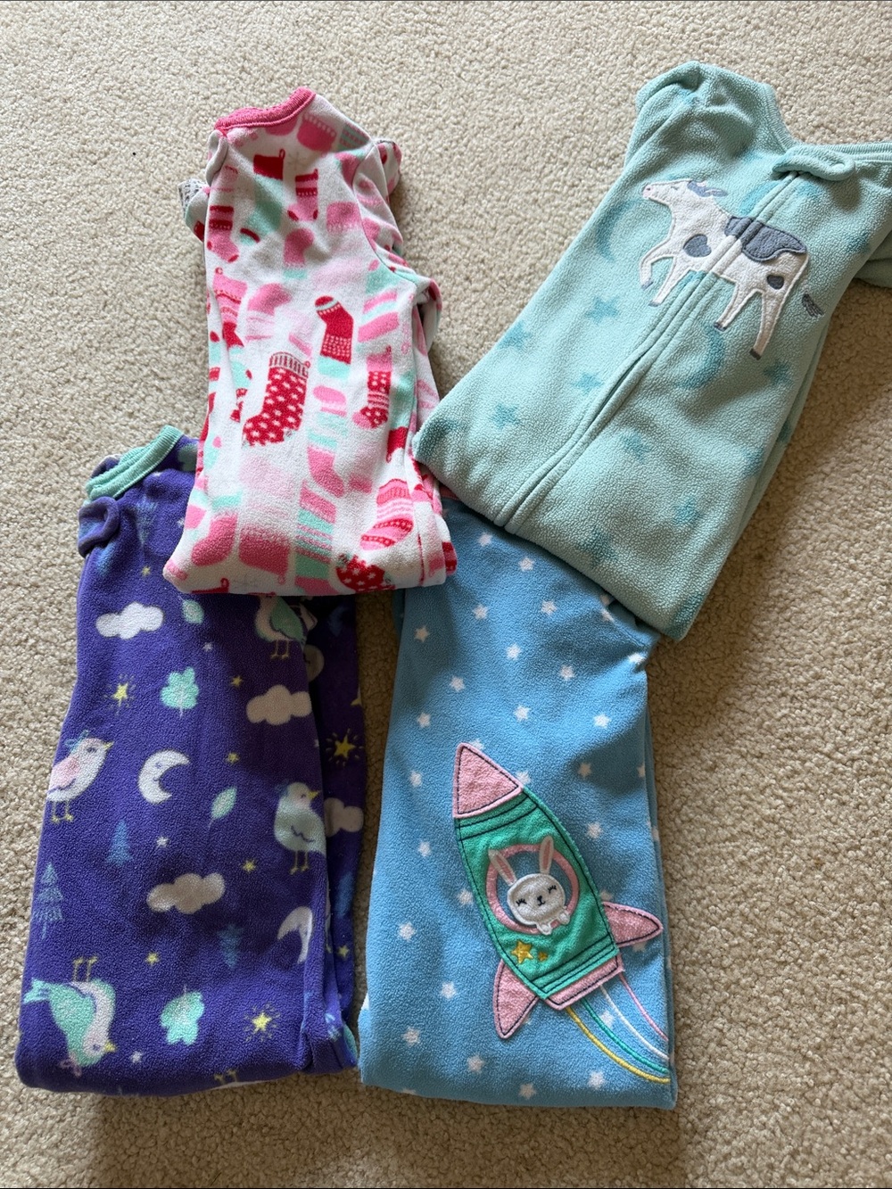 18 month Girls Mixed Fleece Pajama Bundle - Pink, Mint, Purple, Blue